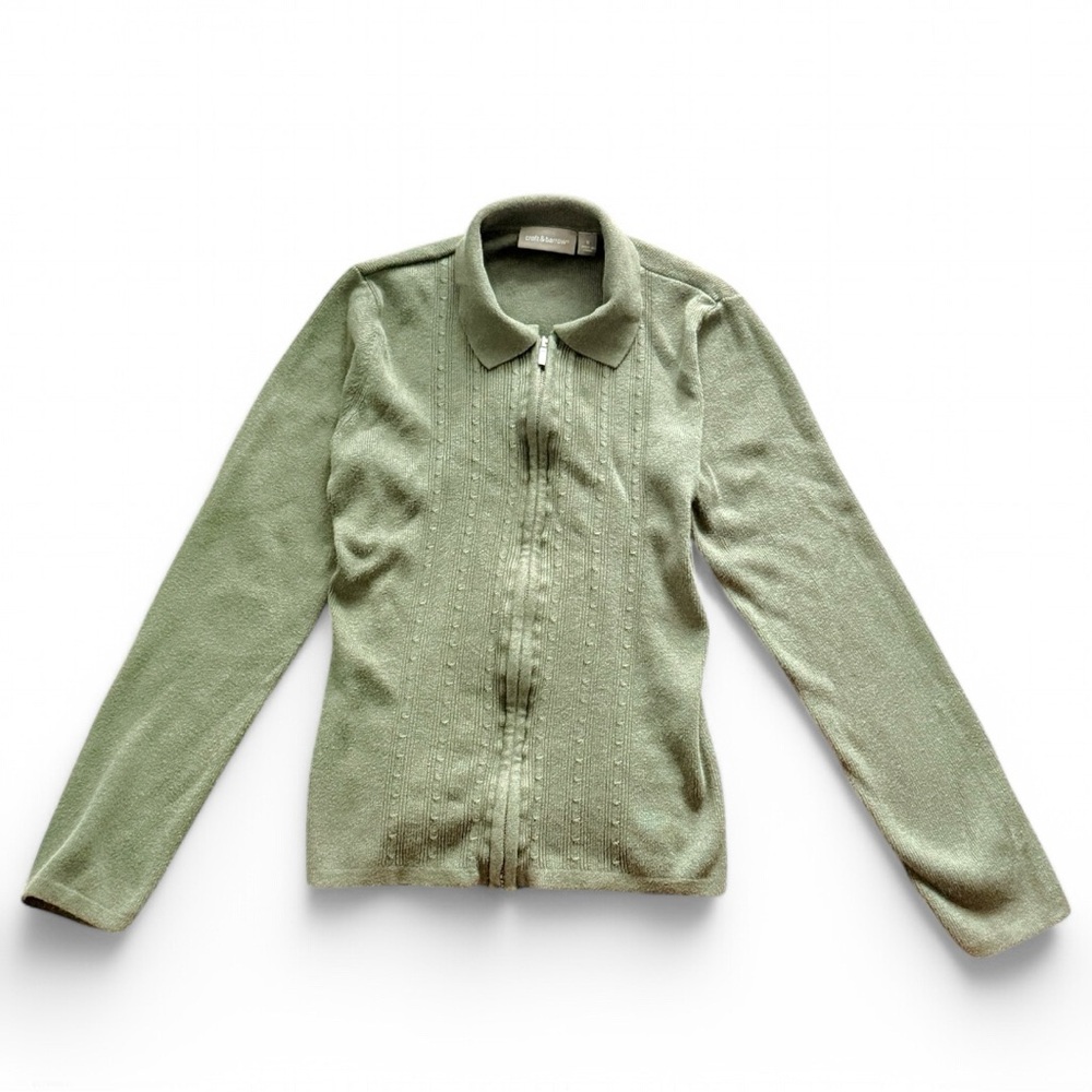 Croft & Barrow Zip-Up Cardigan Women’s Vintage Green Sweater Relaxed Fit Small